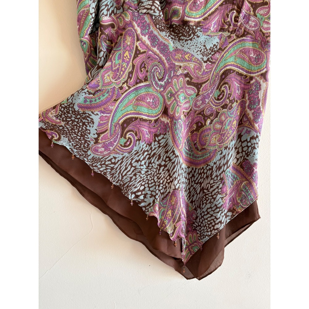 ECI New York Vintage 100% Silk Paisley Beaded Asymmetrical Tank Top 2X Brown - Picture 4 of 11